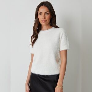 White ombré Fuzzy Short Sleeve Sweater